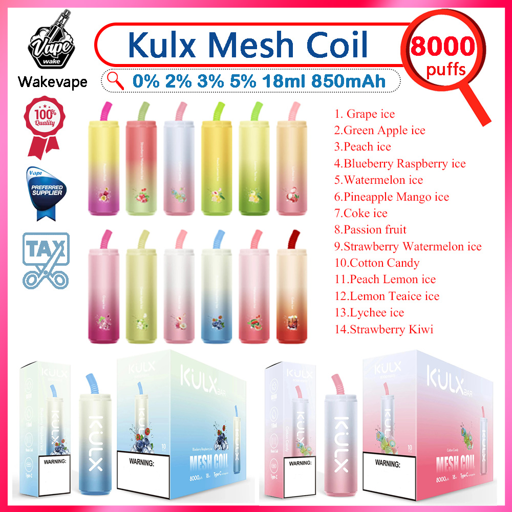 

Original Kulx 8000 Puffs Disposable Vape Pen 0%2%3%5% Strength 18ml Big Pods Cartridge 850mAh Rechargeable Battery Vaporizer 14 Flavors VS Randm tornoda 7000