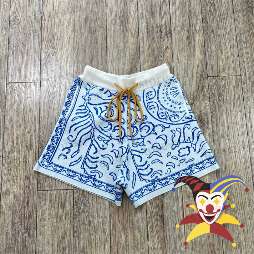 

Men's Shorts Blue Jacquard Drawstring Shorts Men Women Yellow Knit Shorts T230512