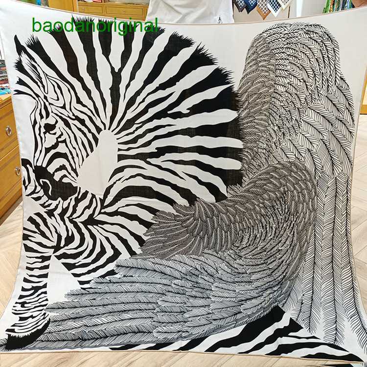 

Hemres Designer Scarves zebra Pegasuspenny Level Versatile Black White 130 Silk Wool Large Autumn and Winter Warm Shawl Scarf for Women