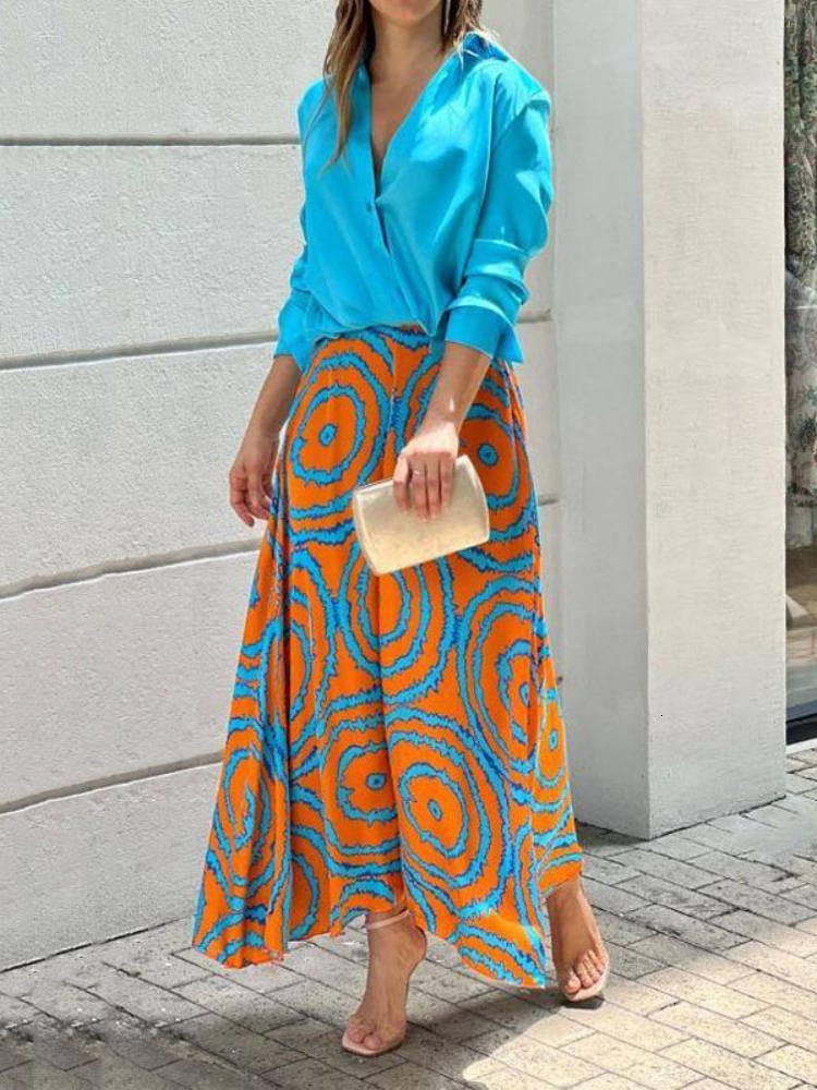 Robe à deux pièces Jupe pour femmes mode printemps d'été V-colmes en V Longe de robes à manches longues sets en deux morceaux pour femmes sortit