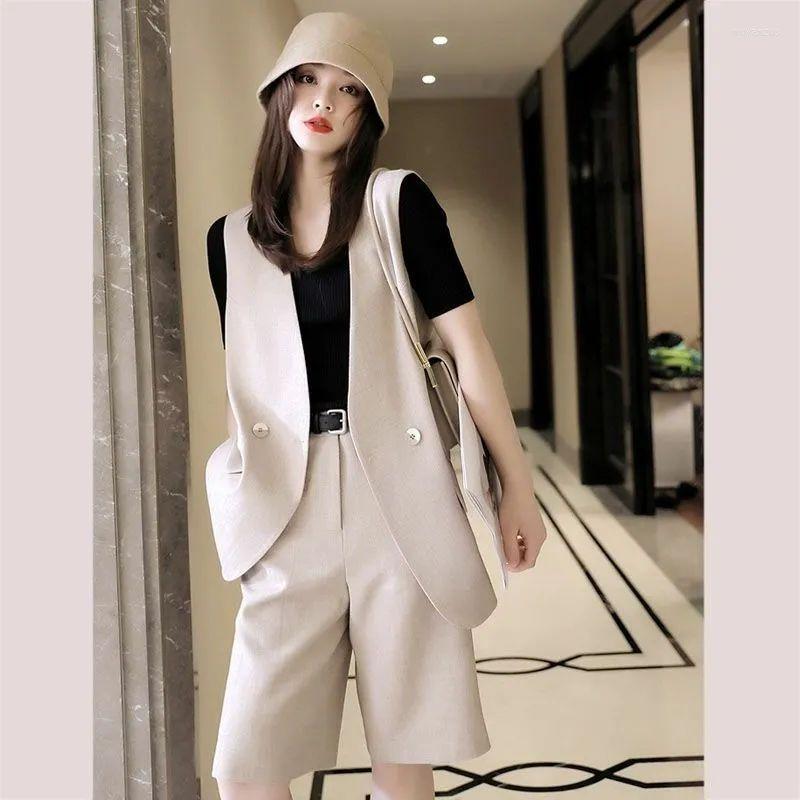 

Women' Tracksuits Summer Woman Three Piece Set Cotton Suit Blazer Vests And Fashion Casual Outfit Ladies Soild Shirt Shorts Pants G377, Mise