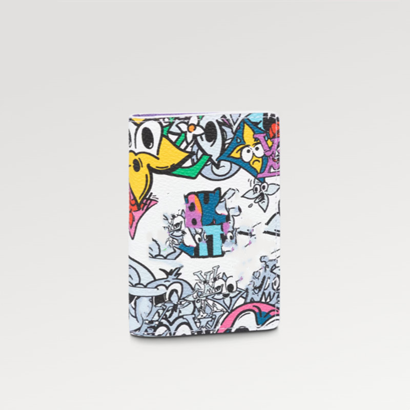 

Hot Explosion men 's mini Pocket M82024 wallet cards pouch clutch luxury designer bag money clips Comics coated canvas white colorful cartoon characters with box