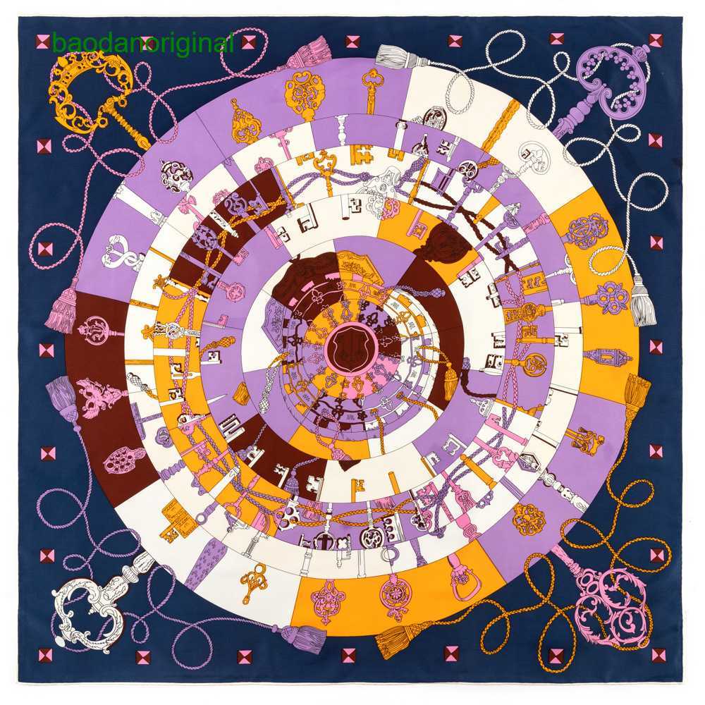 

Hemres Designer Scarves New Handmade Curled Women's 90cm Twill Square Key Rope Printed Silk Scarf Shawl Headband