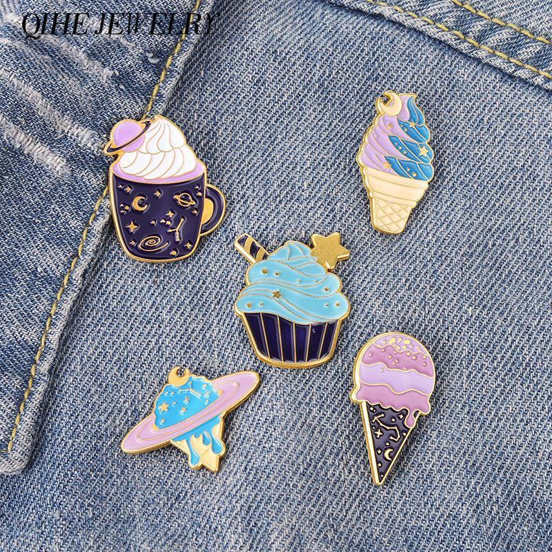 

Brooches Pins Cute Cartoon Cream Space Enamel Pin Collection Planet Food Badge Bag Hat Child Girl Brooch Gift Jewelry Custom WholesalePins P