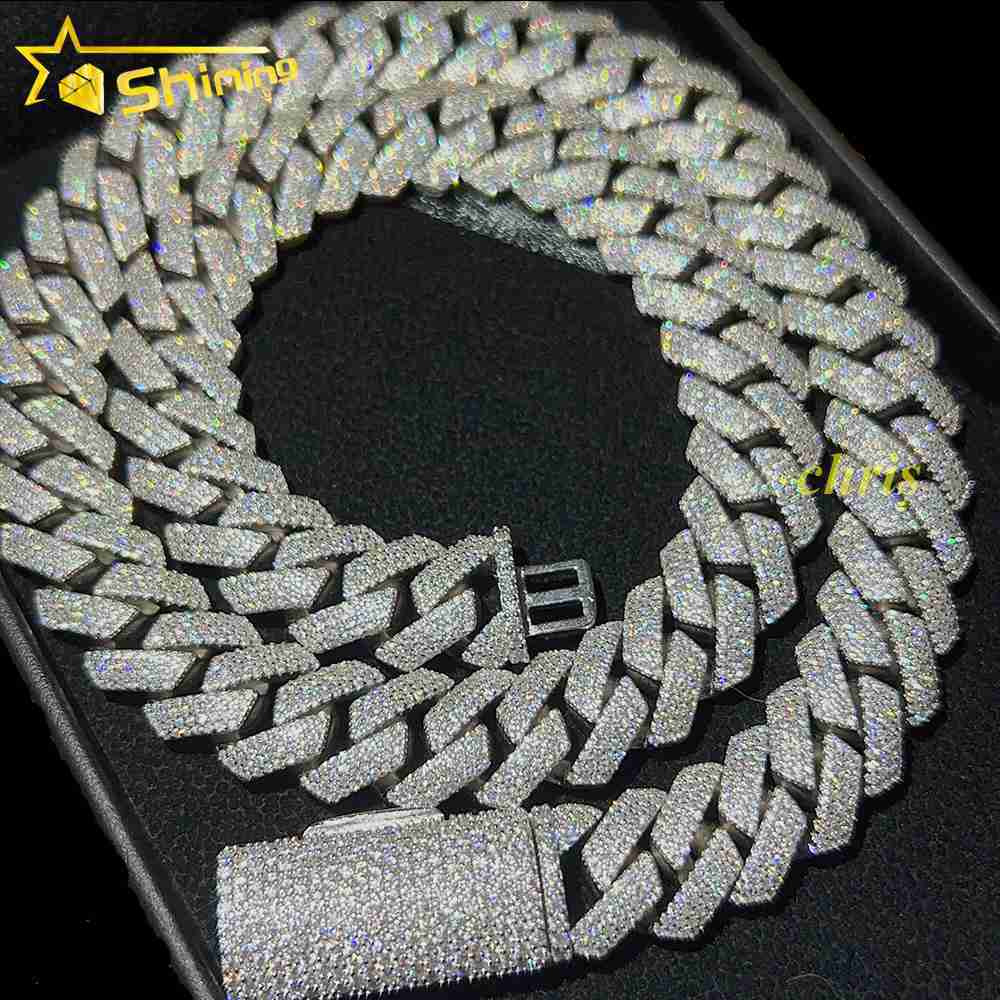 

15mm 2rows Vvs Moissnaite Iced Out Hip Hop Jewelry Hot Sale Dropshipping S925 Moissanite Cuban Chain
