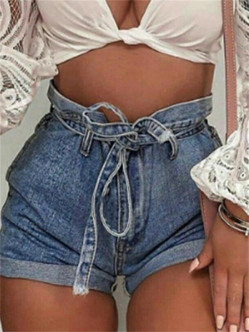 

Women' Shorts Charmingtrend Denim Women Summer Fashion Belt Curly Edge Pants Vintage Jeans, Blue