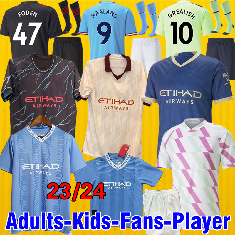 

22 23 24 HAALAND soccer jerseys GREALISH STERLING MANS CITIES MAHREZ fans player version DE BRUYNE FODEN 2023 2024 football tops shirt kids kit sets uniform 12347, 23 24 home kids