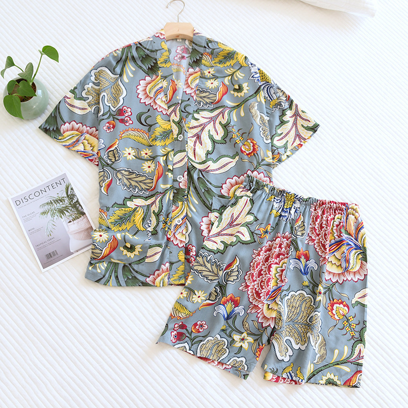 

Womens Sleepwear Summer Ladies 100% Viscose Pajamas Short Sleeve Shorts Two Piece Floral VNeck Thin Loose Homewear Set sleepwear 230512, 07