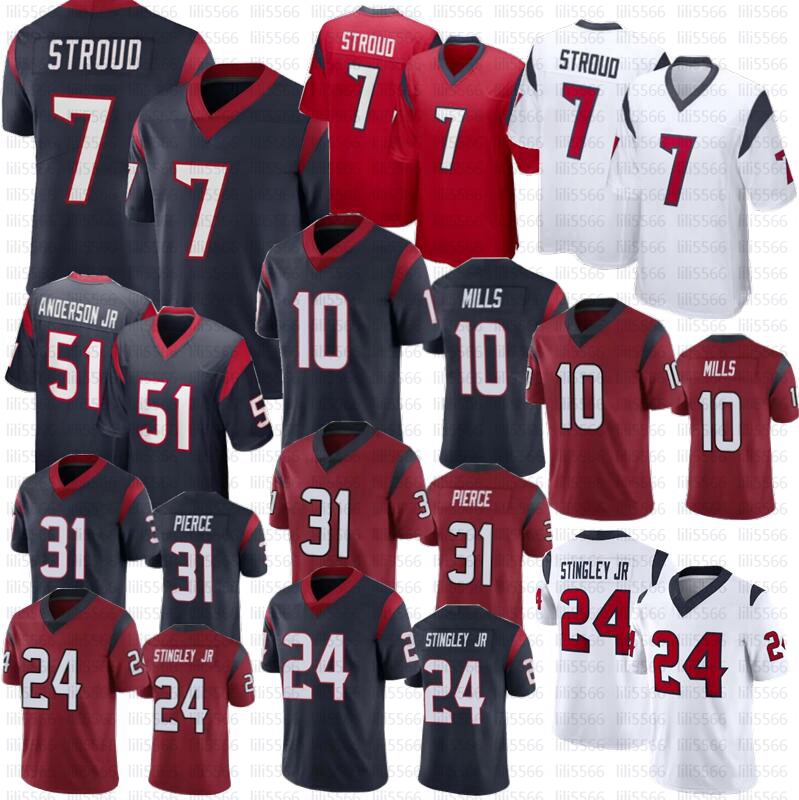 

Houstons 7 CJ Stroud 51 Will Anderson Jr Football Jersey Texan Devin Singletary Jr Dameon Pierce Davis Mills Jalen Pitre, Men