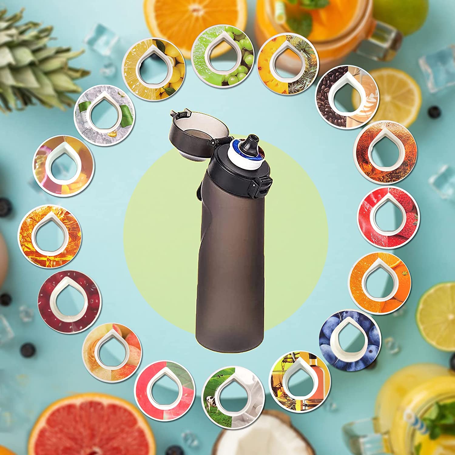

650ml Water Cup Air Flavored Sports Water Bottle Suitable For Outdoor Sports Fitness Fashion Fruit flavor Water Bottle Scent Up, Type e