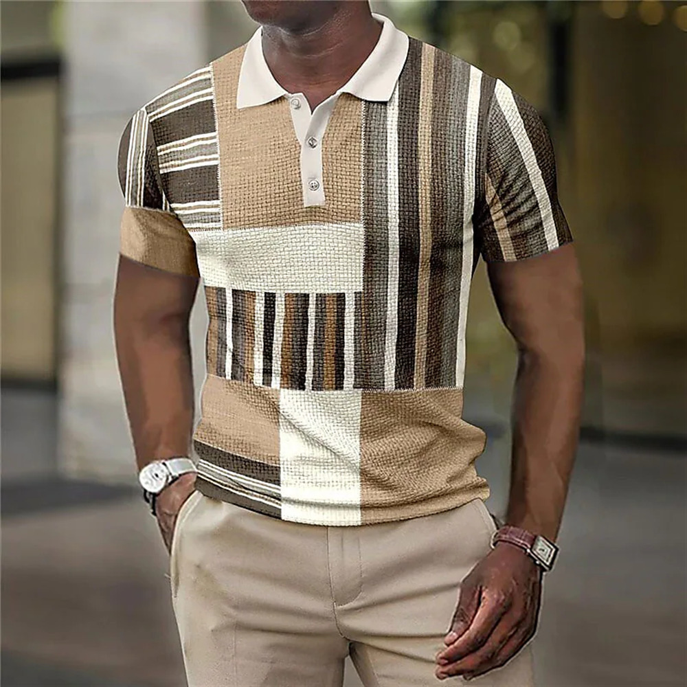 

Men's Polos Men's Polo Shirt Striped Short Sleeve Tshirt Man Breathable Business Leisure Buttondown Tshirt Casual Summer Streetwear Blouse 230512, S01-hy10009