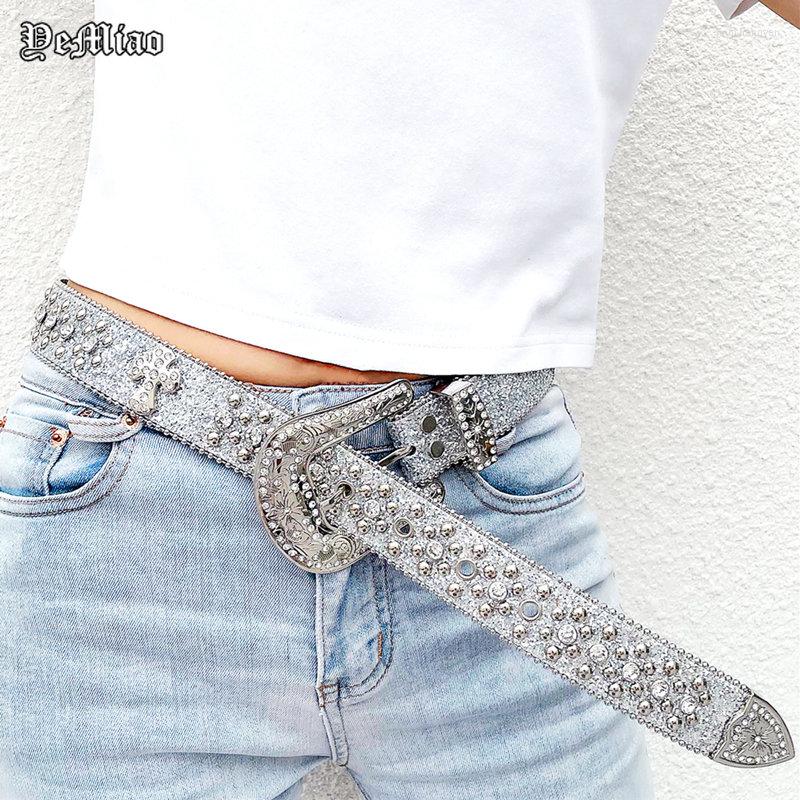 

Belts Punk Goth Cross Rhinestone For Women Vintage Luxury Designer Western Cowboy Cowgirls Diamond Bling Y2k Accessories Belt, Black