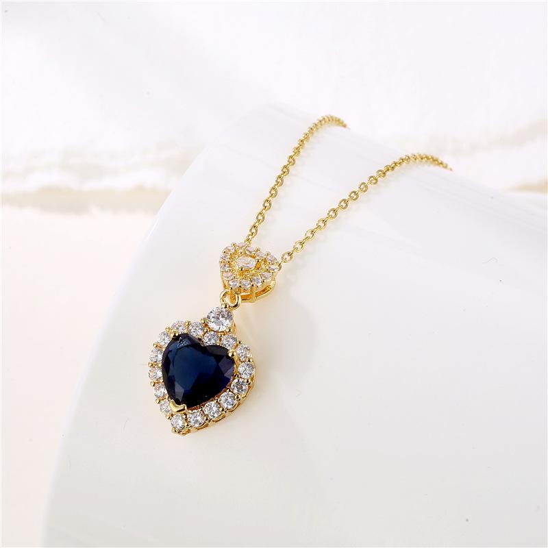 

Pendant Necklaces Celebrity Style Blue Crystal Ocean Heart Stainless Steel For Women Korean Fashion Female Sexy Party JewelryPendant