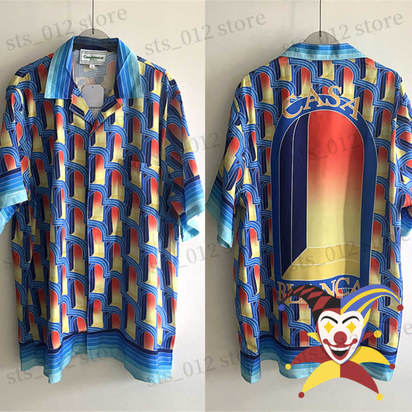 

Men's Casual Shirts Casablanca Wave Printed Silk Shirt Men Women Hawaii Beach Shirts T230512