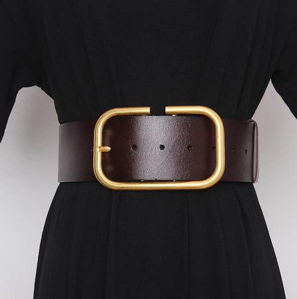 

Women039s Runway Fashion Gold Buckle Genuine Leather Belt Belts Dress TB1258 Decoration Waistband Female Corsets Cummerbunds Wi5545723, Black