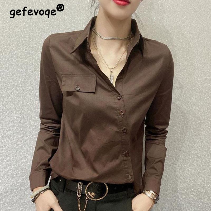 

Shirts Spring Autumn Oversized Office Lady Elegant Fashion Buttons Shirt Female Long Sleeve Allmatch Casual Blouse Women' Clothing, Black