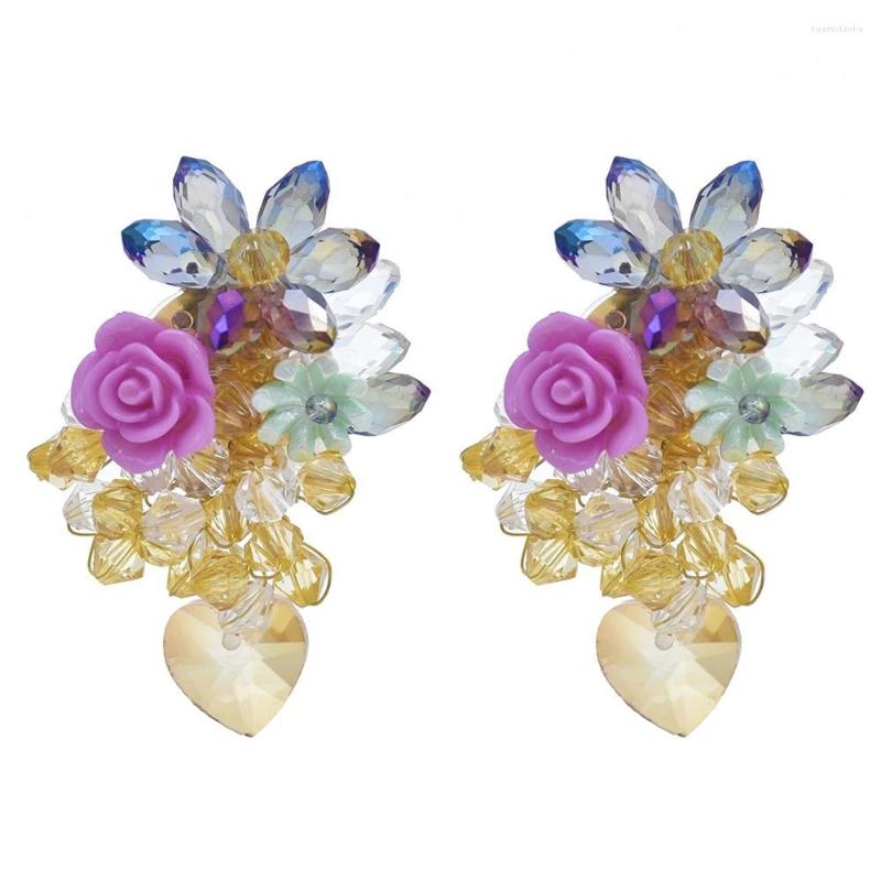 

Dangle Earrings Fashion Sweet Colorful Crystal Flowers Heart Grape Stud For Women Boho Bride Wedding Party Summer Jewelry Gifts