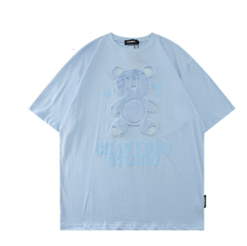 

Japanese Love Bear Couple T-shirt Women Cute Short Sleeve Tops Summer Oversize Loose Casual Female Tee Shirts Women Clothes 220321, Blue