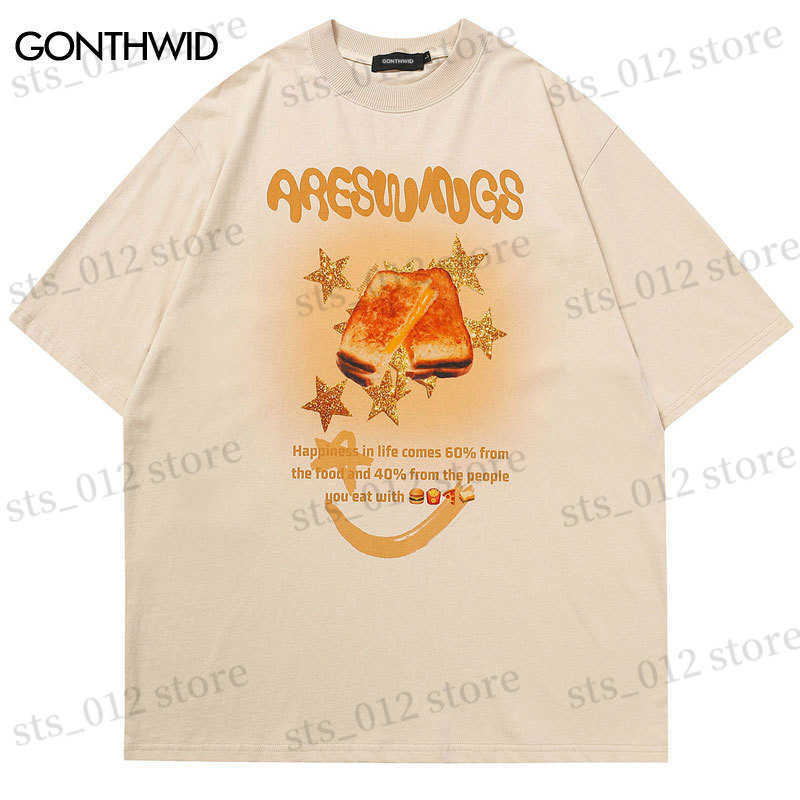 

Men's T-Shirts Hip Hop T-Shirts Streetwear Harajuku Funny Bread Star Graphic Print Short Sleeve Tshirt 2023 Summer Cotton Loose Tee Top Shirt T230512, Black
