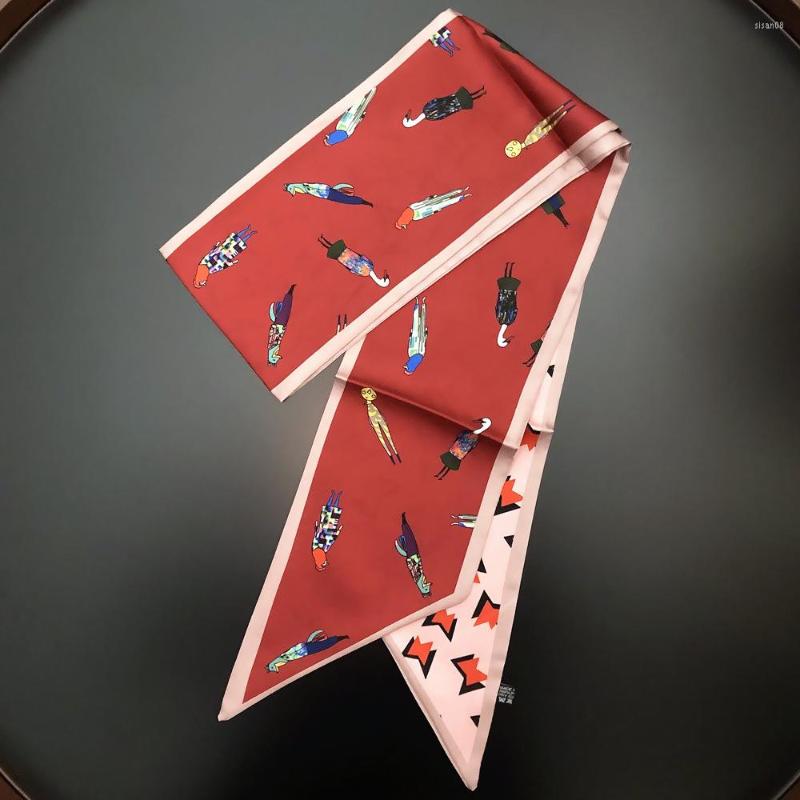 

Scarves 160cm 13cm Long Small Woman Silk Scarf Cartoon Character Print Ladies Head Handkerchief Tie