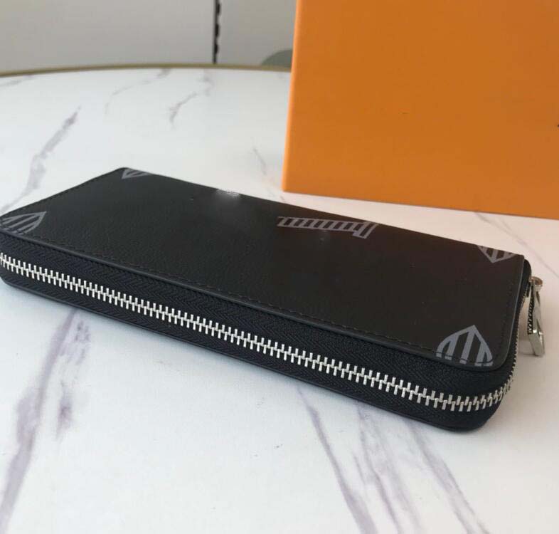 

Fashion womens wallet clutch Black Diamond pattern Genuine Leather single zipper zippy wallets lady ladies long classic purse with orange box, 02