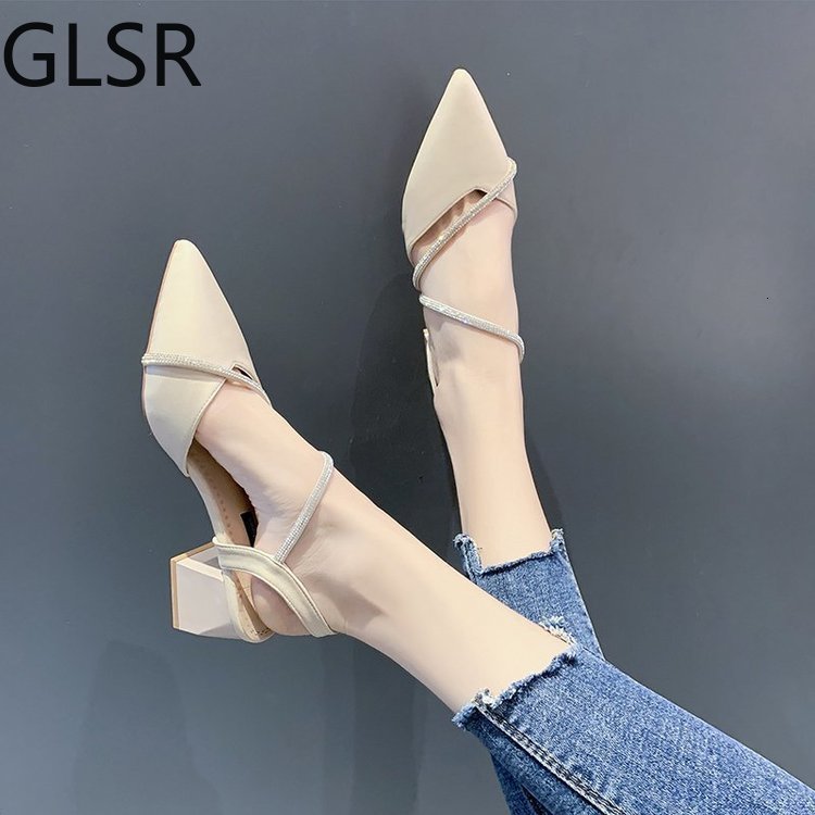 

Sandals Summer Black Shoes for Women Shallow Mouth Strappy Heels All-Match Beige Pointed Closed Fashion 230512