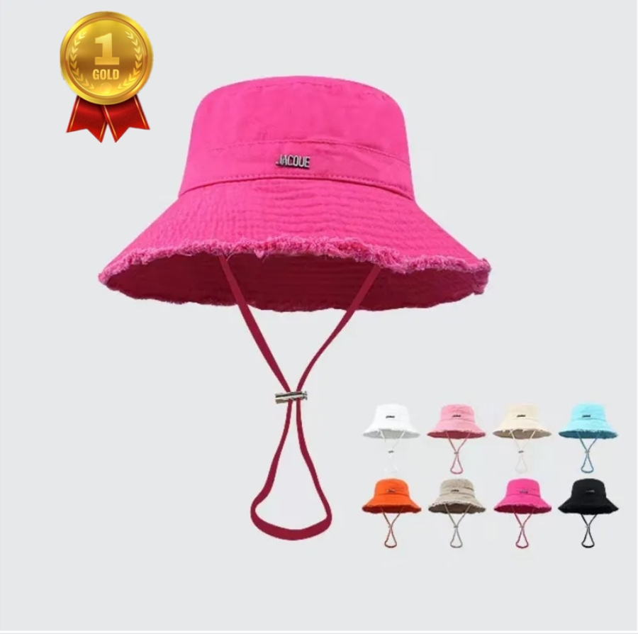 

Designer Mens Womens Bucket Hat Cap Wide Brim Hats Sun Prevent Bonnet Multiple Colors with Adjustable Chin Strap for Sun Protection, Peach