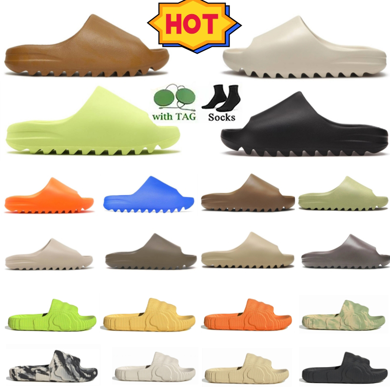 

foam runners slippers designer slides for women shoes flip flops orange desert bone brown luxury sandals blue onyx glow green men woman, Black