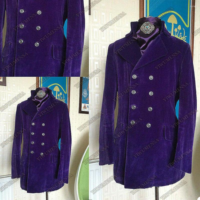 

Men's Suits Purple Velvet Double Breasted Suit Jackets Groom Trench Blazer Masculino Veste Costume Homme Slim Fit Wool Blends Custom Made, Navy blue