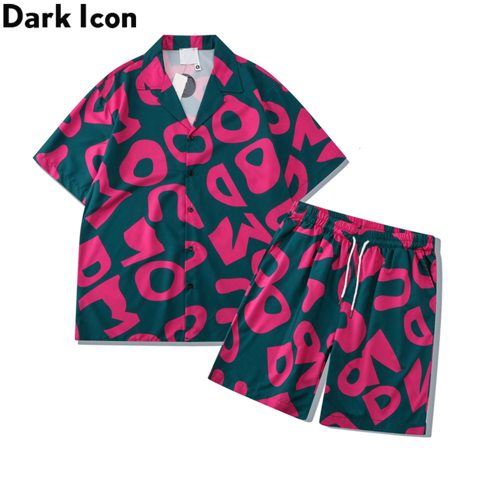 

Men' Tracksuits Letters Full Printed Men' Set Summer Holiday Beach Hawaiian Shirts and Shorts 230511