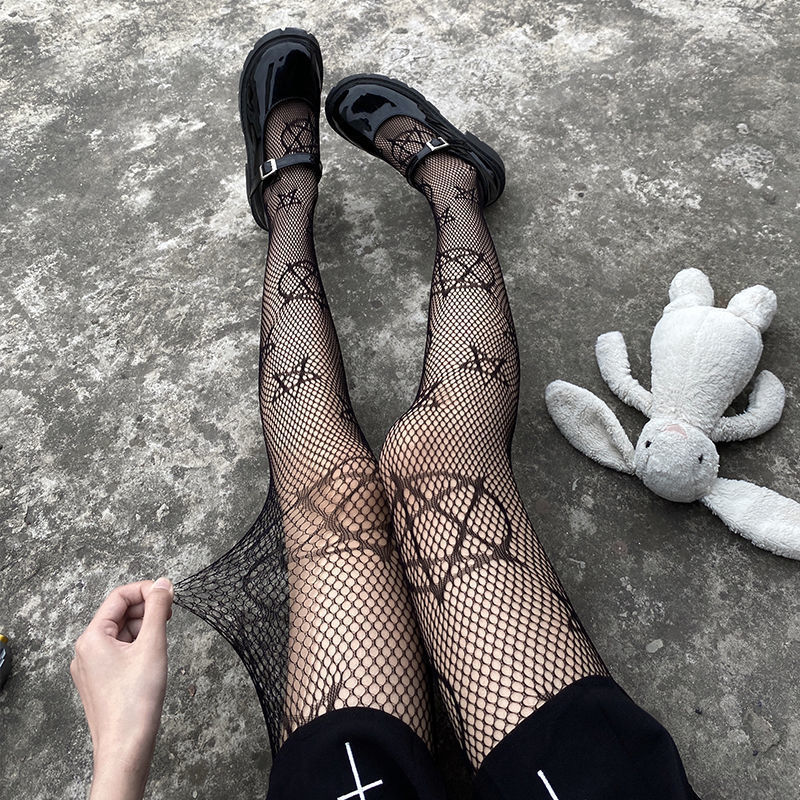 

Socks Hosiery Lolita Girls Cute Pentacle Print Tights Women Sexy Gothic Punk Magical FivePointed Star Mesh Fish Net Pantyhose Body Stockings 230512, Black l