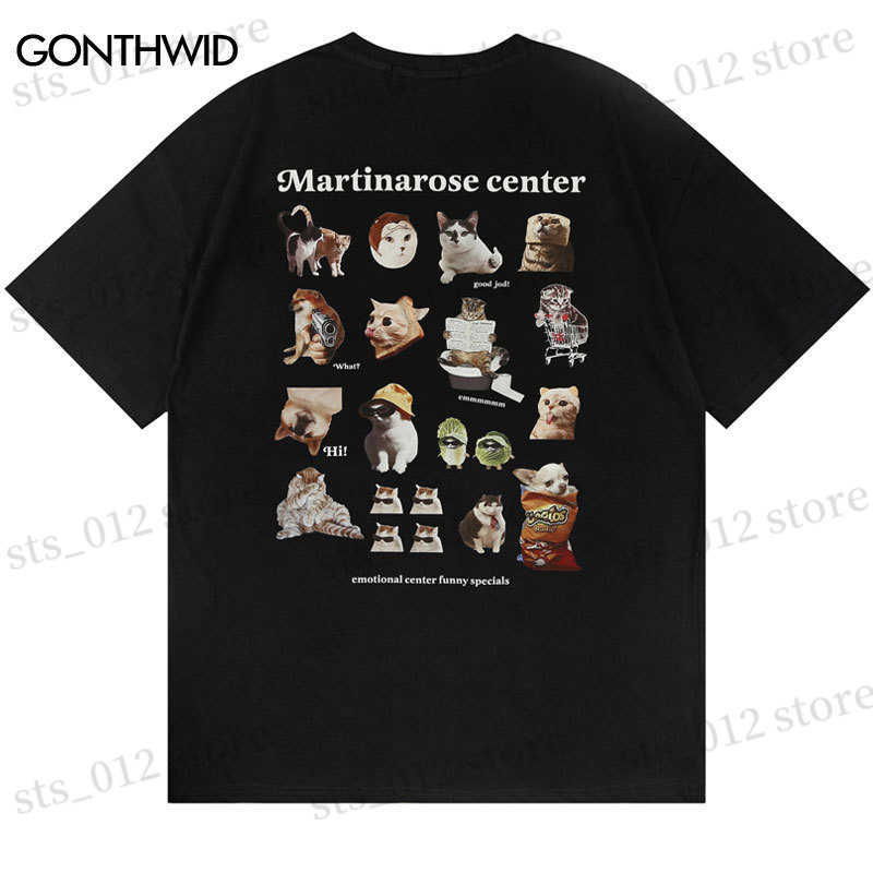 

Men's T-Shirts Harajuku Tshirt Streetwear Harajuku Funny Cats Print Short Sleeve T-Shirts Men Summer Fashion Casual Cotton Loose Tee Shirt Male T230512, Black