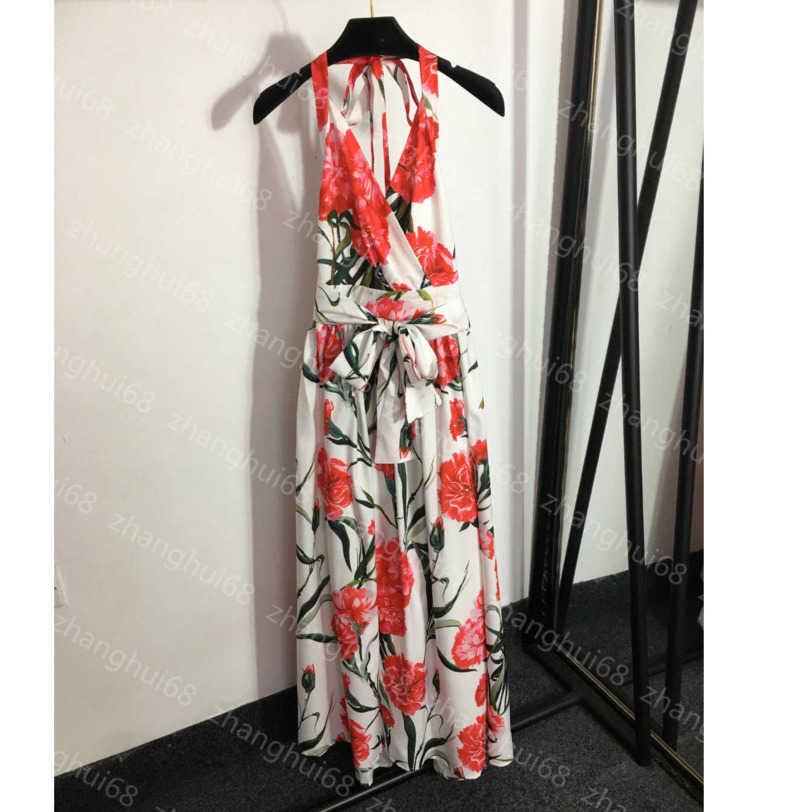 

23ss women dresses summer Dress womens designer clothing Temperament big red flower print V-neck backless lace-up dress long skirt High quality womens clothing a1, 17