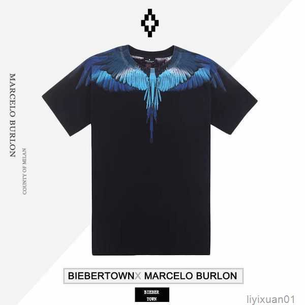 

designer Marcelos Burlons Pink Purple Winged Short Sleeve Men's and Women's Street T-shirts Summer Fashion Ins 1 YY3D, Black2