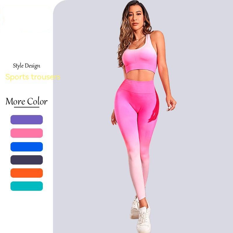 

Fitness yoga clothing running sports suit shockproof suspenders high waist buttocks seamless yoga clothing suit, Orange