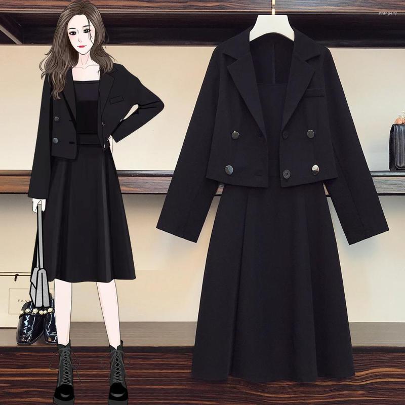 

Casual Dresses Fat Woman Fashion Of Fund 2023 Autumn Outfit Build Small Two-piece Suit Jacket Vest Dress