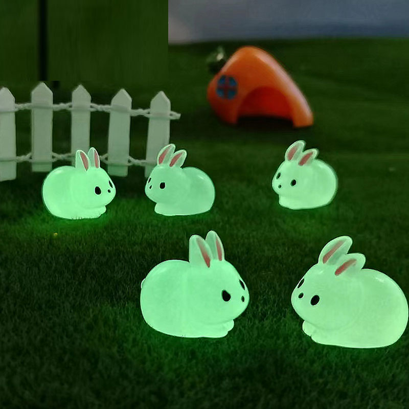 

100pcs Cute Luminous Resin rabbit garden decorations Ornament Glowing in the Dark Miniature Rabbits Figurines Micro Landscape Decor