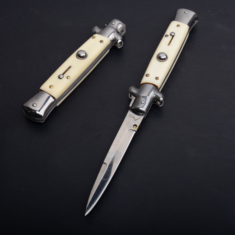 

9 Inch Mafia Automatic Folding Knife 440C Stainless Steel Blade Resin Handle Stiletto Knife Outdoor Colt Hunting Tactical Pocket Knives