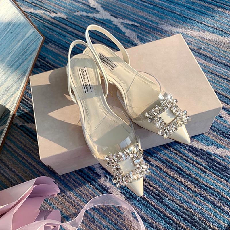 

Sandals French Small Low Heel Pointed For Women 2023 Summer Style Square Diamond Thin Design Baotou, Heel height 5cm