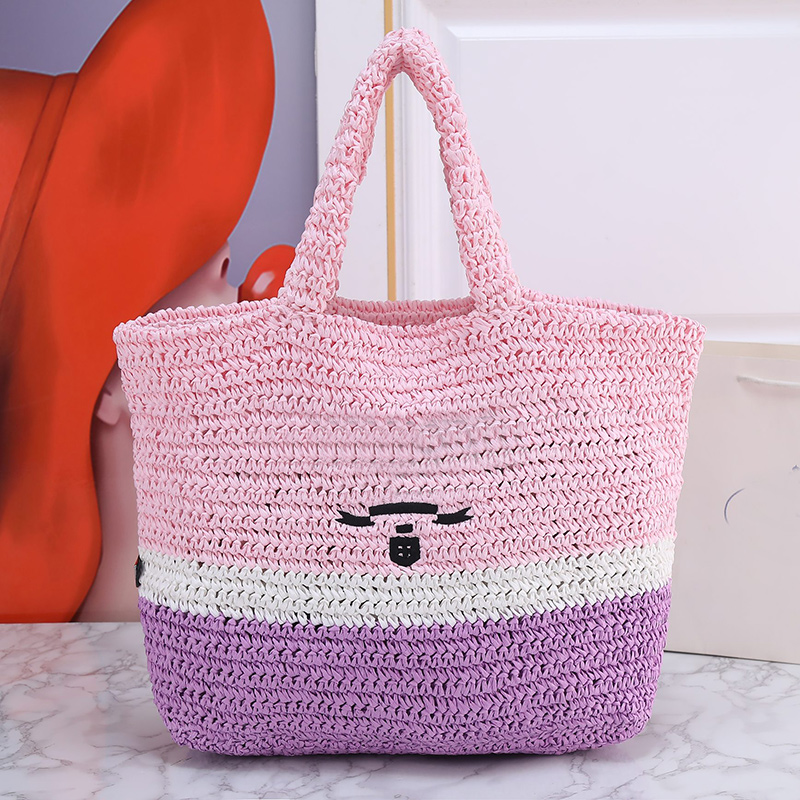 

Fiber Tote Bags Lafite Grass Handbags Straw Shopping Bags Purse Large Capacity Embroidered Letter Shoulder Back Handbag 48cm, Blue