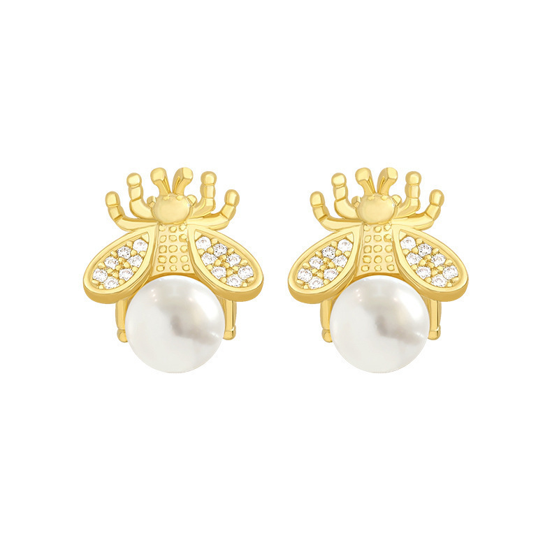 

2023 New Arrival Small Bee Pearl Earrings 18K Gold Plated Korean Minority Sweet Earrings Simple Small and Versatile Fashion Earrings for Women