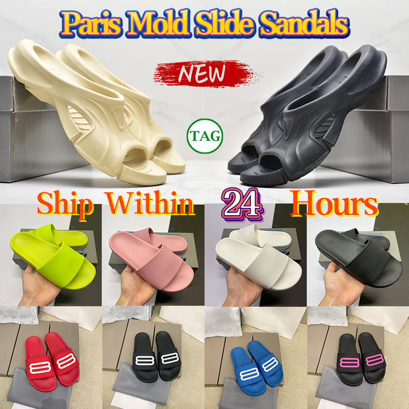 

Men Designer Sandals Paris Mold Slide Sandals Womens Pool Slides Black White Beige Luxury Summer Flat Casual Slippers Fashion Beach Rubber Fashionable Slipper, 20 red white