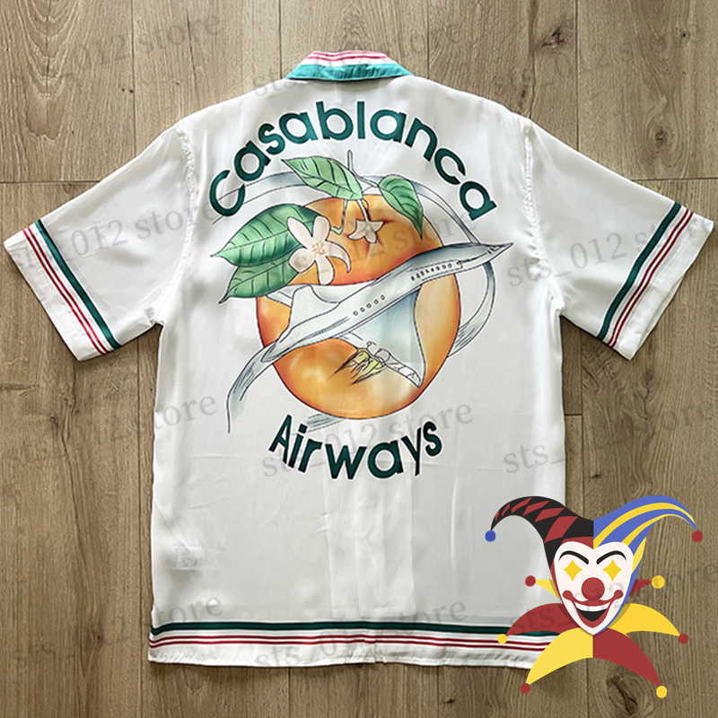 

Men's Casual Shirts 2023ss CASABLANCA Silk Shirt Men Women Top Quality Orange Print Tees T230512, 23