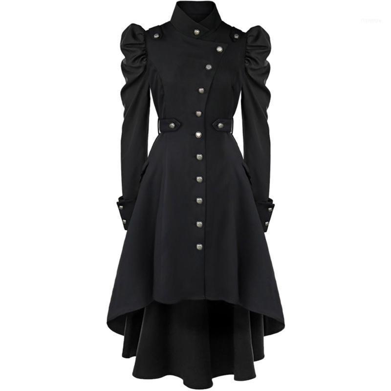 

Women' Trench Coats Rosetic Gothic Vintage Coat Women Elegant Fashion Button England Style Long Plus Size 2XL Office Street Overcoat1, Black