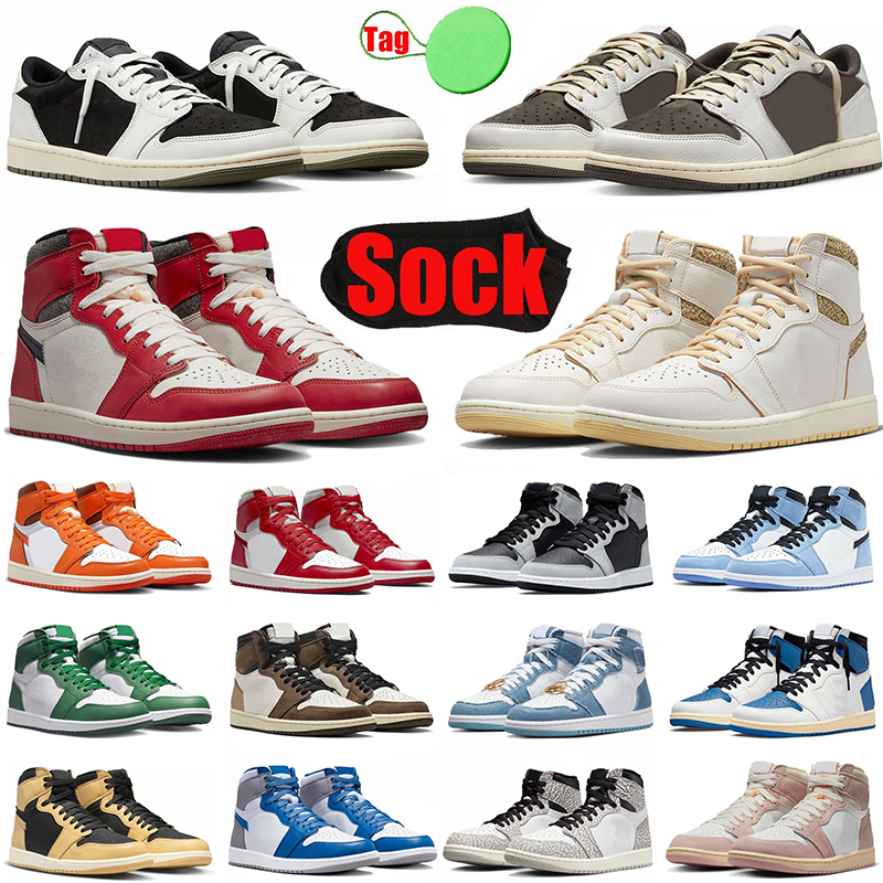 

University Blue Mens Women Basketball Shoes Jumpman 1 1s Low High OG Dark Mocha Trainers White Starfish Wash Denim Travis Soocts Medium Olive Sports Sneakers, A1