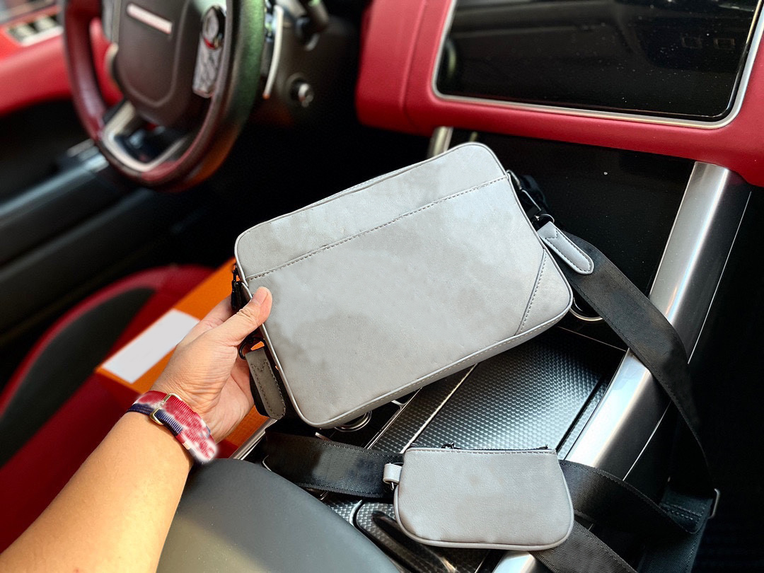 

Shadow Embossing cross body bag 3 piece set in Luxury Designer Bags fashion blue grey black 3 colors messenger bags handbag for men Duo, Gray