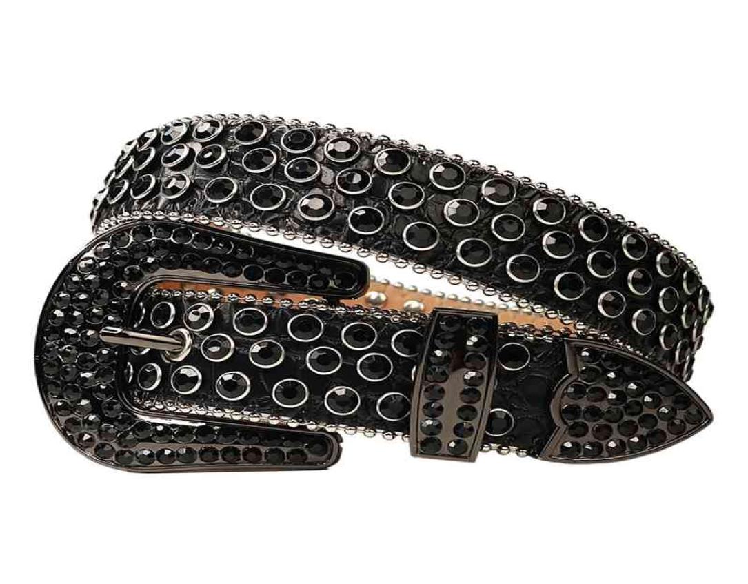 

2021 low whole New Western Bling Rhinestones Removable Buckle Studded Belt for Women Men Fashion Cowgirl Cowboy Cein6239818, Black