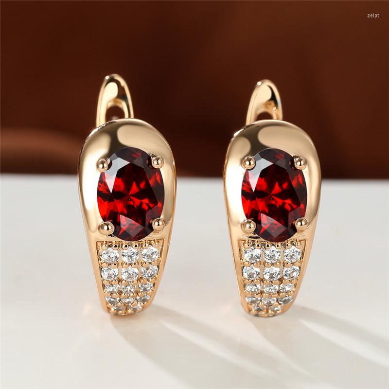 

Hoop Earrings Crystal Female Oval Zircon Dainty Round Small Stone Luxury Rose Gold Color Wedding For Women