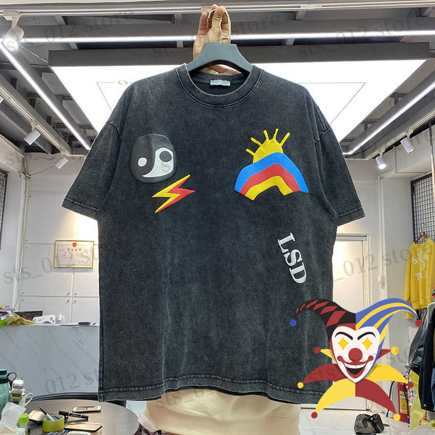 

Men's T-Shirts Puff Print RainbowT Shirt Men Women High Quality Nice Washed T-shirt Tops Tee harajuku T230512, Beige
