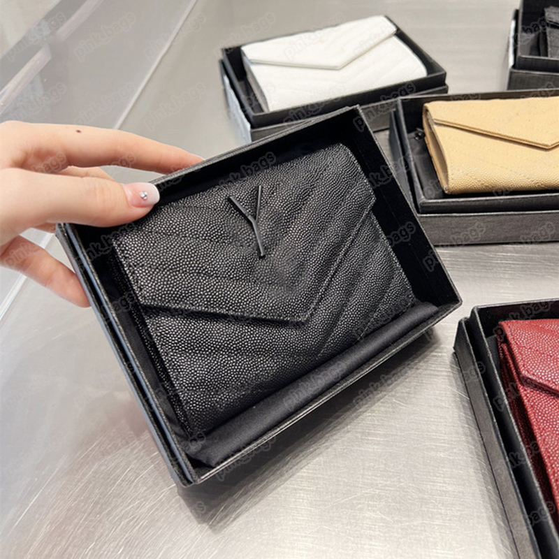 

Designer Wallets For Men Womens Square Short Wallet Purse Leather Card Holder Luxury Coin Purses Zig Zag Pleated Clutch Phone Bag 2305122BF, Silver buckle